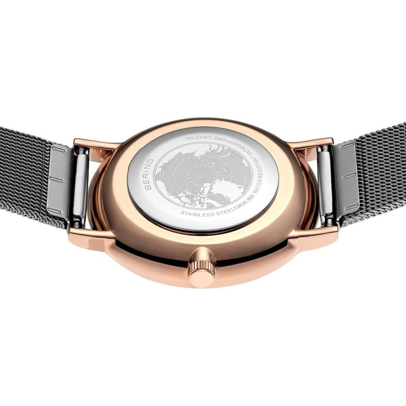 Bering Classic 13436-369 analog damklocka med grå urtavla och armband i mesh