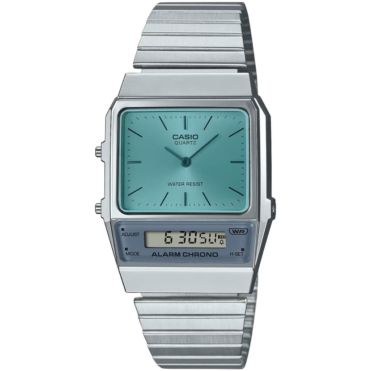 Casio Vintage AQ-800EC-2AEF analog unisexklocka med turkos urtavla och armband i rostfritt stål