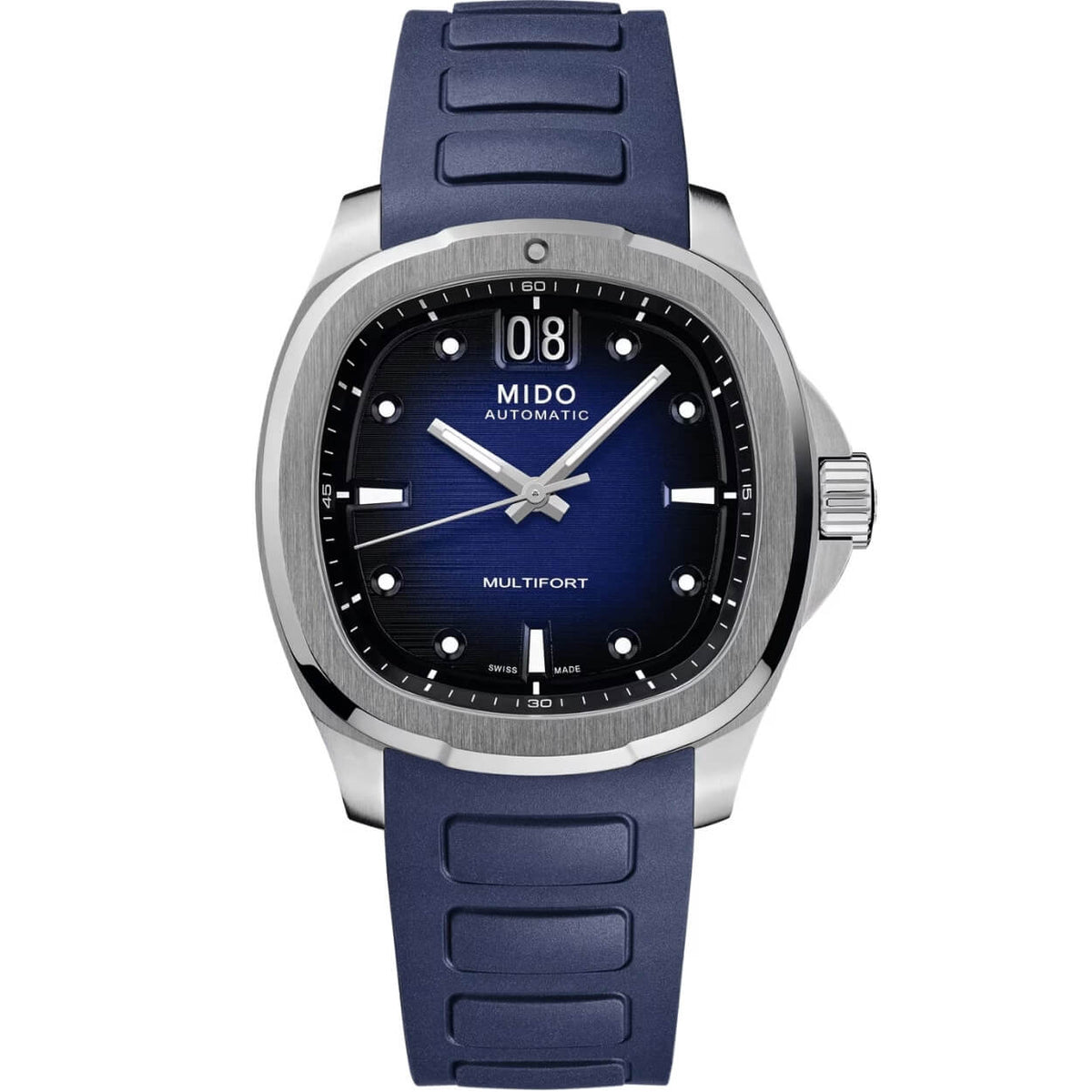 Mido Multifort TV Big Date M049.526.17.041.00 analog herrklocka med blå urtavla och armband i gummi