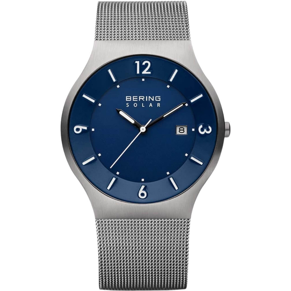 Bering Solar 14440-007 analog herrklocka med blå urtavla och armband i mesh