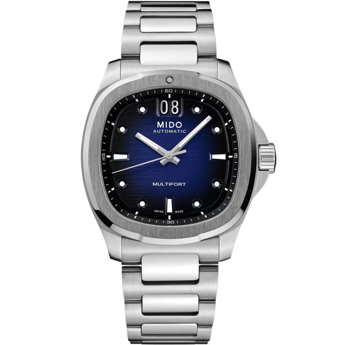 Mido Multifort TV Big Date M049.526.11.041.00 analog herrklocka med blå urtavla och armband i rostfritt stål