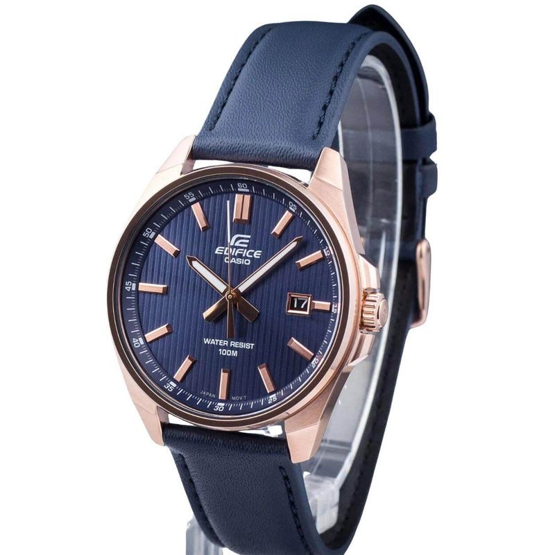 Casio Edifice EFV-150CL-2AVUEF analog herrklocka med blå urtavla och armband i läder