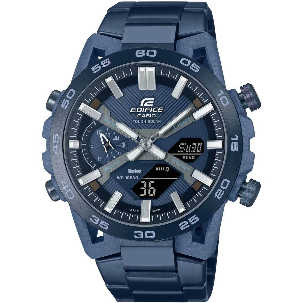 Casio Edifice ECB-2000CB-2AEF ana-digi herrklocka med blå urtavla och armband i rostfritt stål
