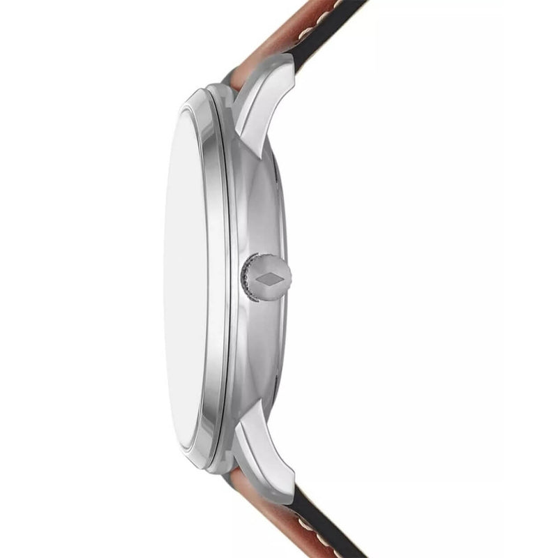 Fossil Neutra Minimalist FS5903 analog herrklocka med blå urtavla och armband i läder