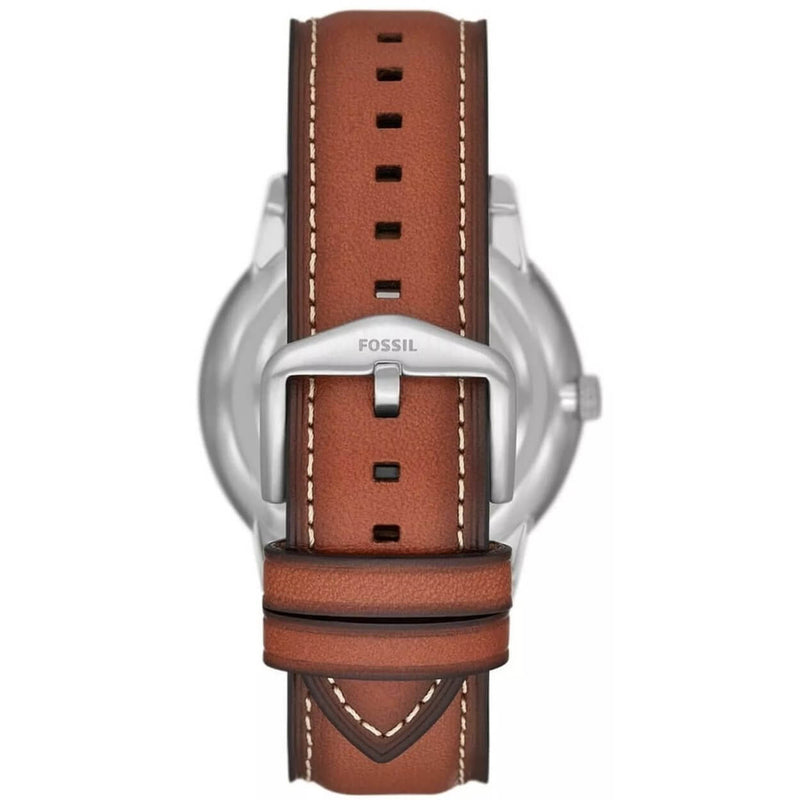 Fossil Neutra Minimalist FS5903 analog herrklocka med blå urtavla och armband i läder