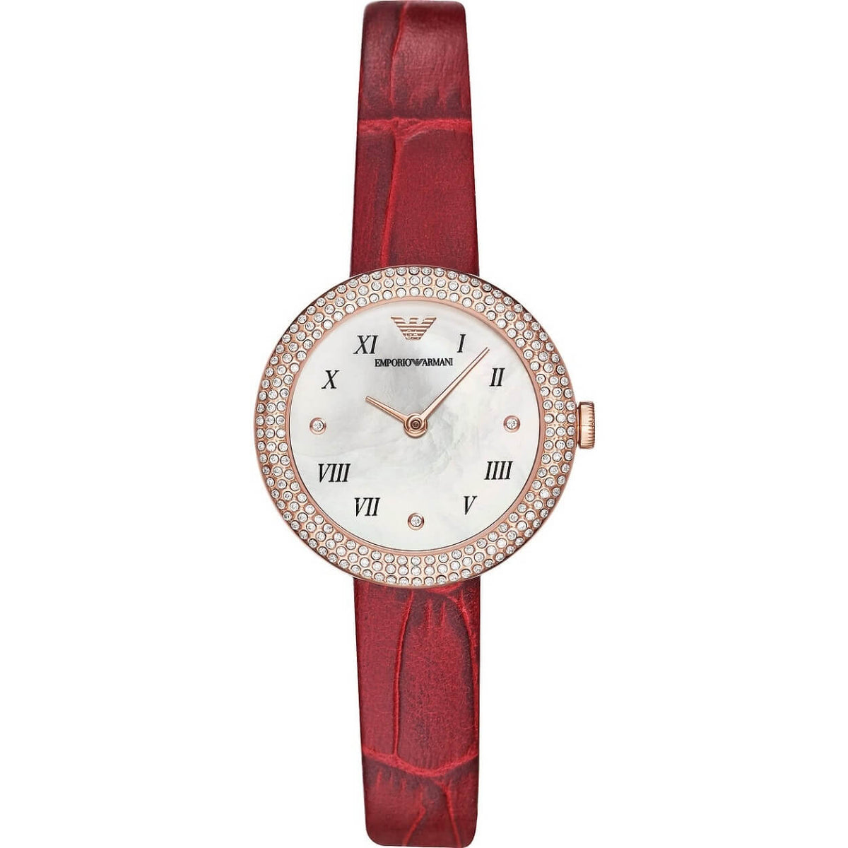 Emporio Armani AR11357 analog damklocka med vit urtavla och armband i läder