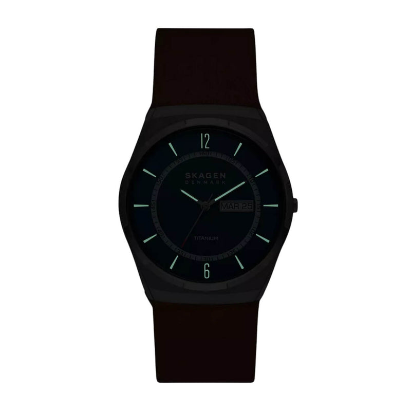 Skagen Melbye Titanium SKW6906 analog herrklocka med blå urtavla och armband i läder