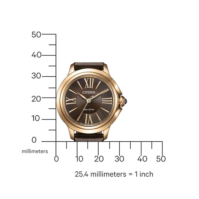 Citizen L Ceci EM1163-09X analog damklocka med brun urtavla och armband i läder