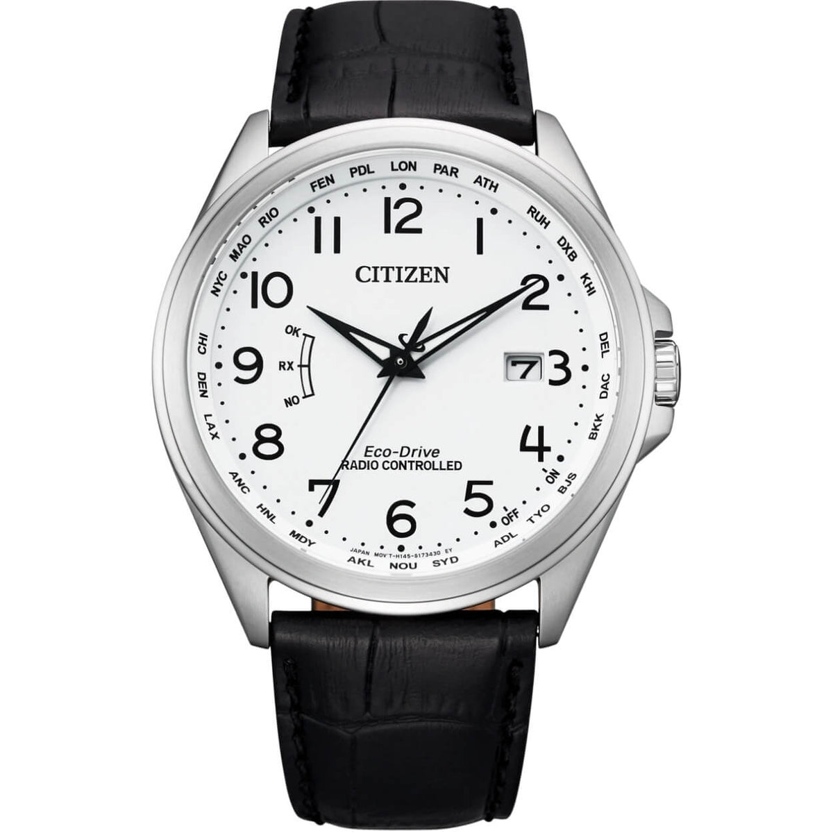 Citizen Eco-Drive Radio Controlled CB0250-17A analog herrklocka med vit urtavla och armband i läder