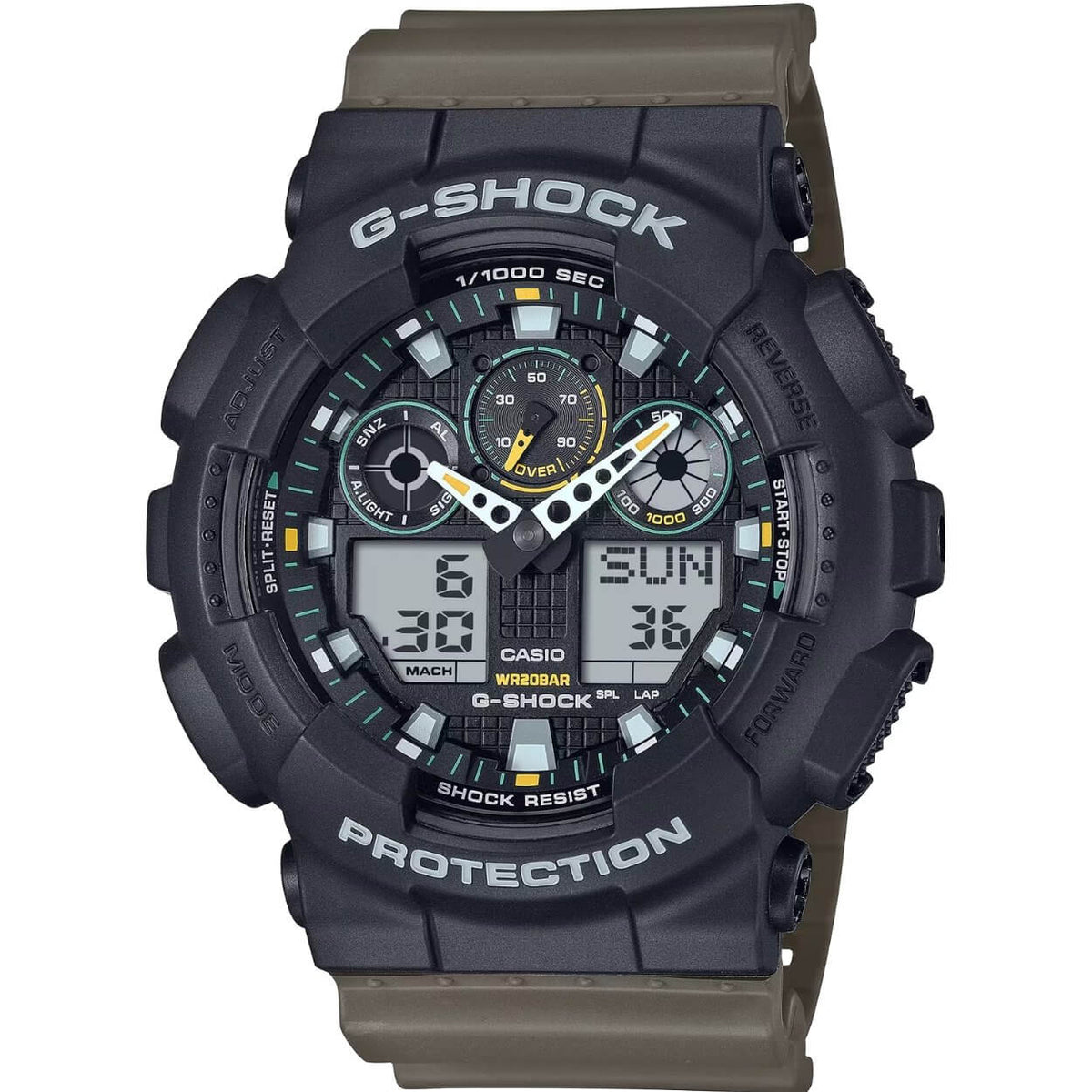 Casio G-Shock GA-100TU-1A3ER ana-digi herrklocka med svart urtavla och armband i resin