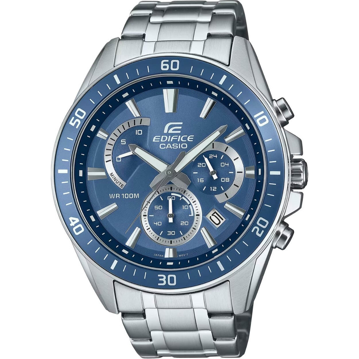 Casio Edifice EFR-552D-2AVUEF analog herrklocka med blå urtavla och armband i rostfritt stål
