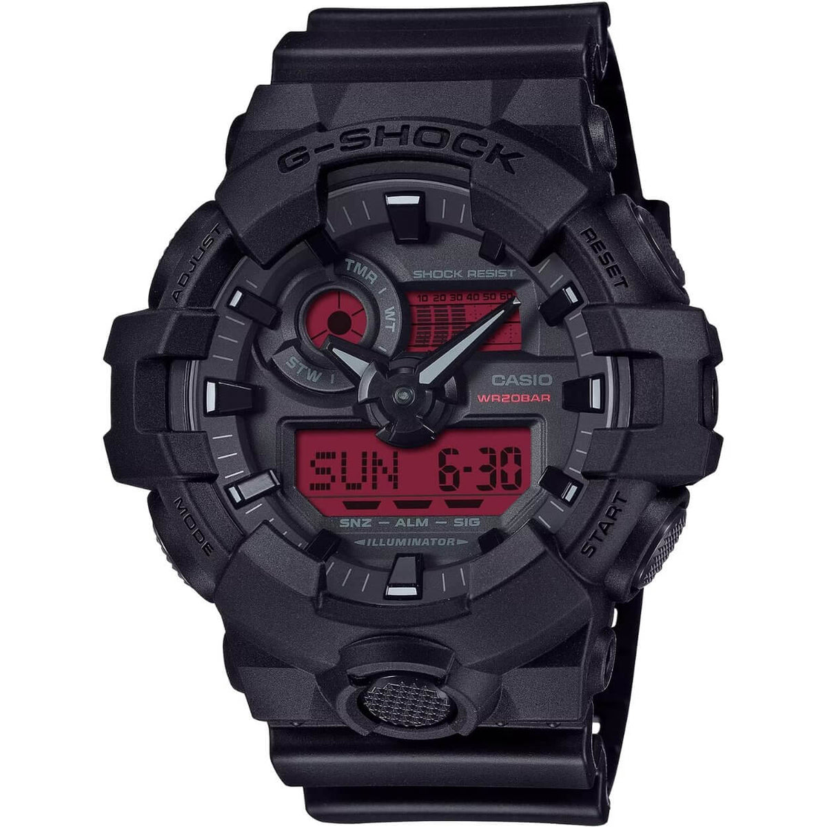 Casio G-Shock GA-700BBR-1AER ana-digi unisexklocka med svart urtavla och armband i resin