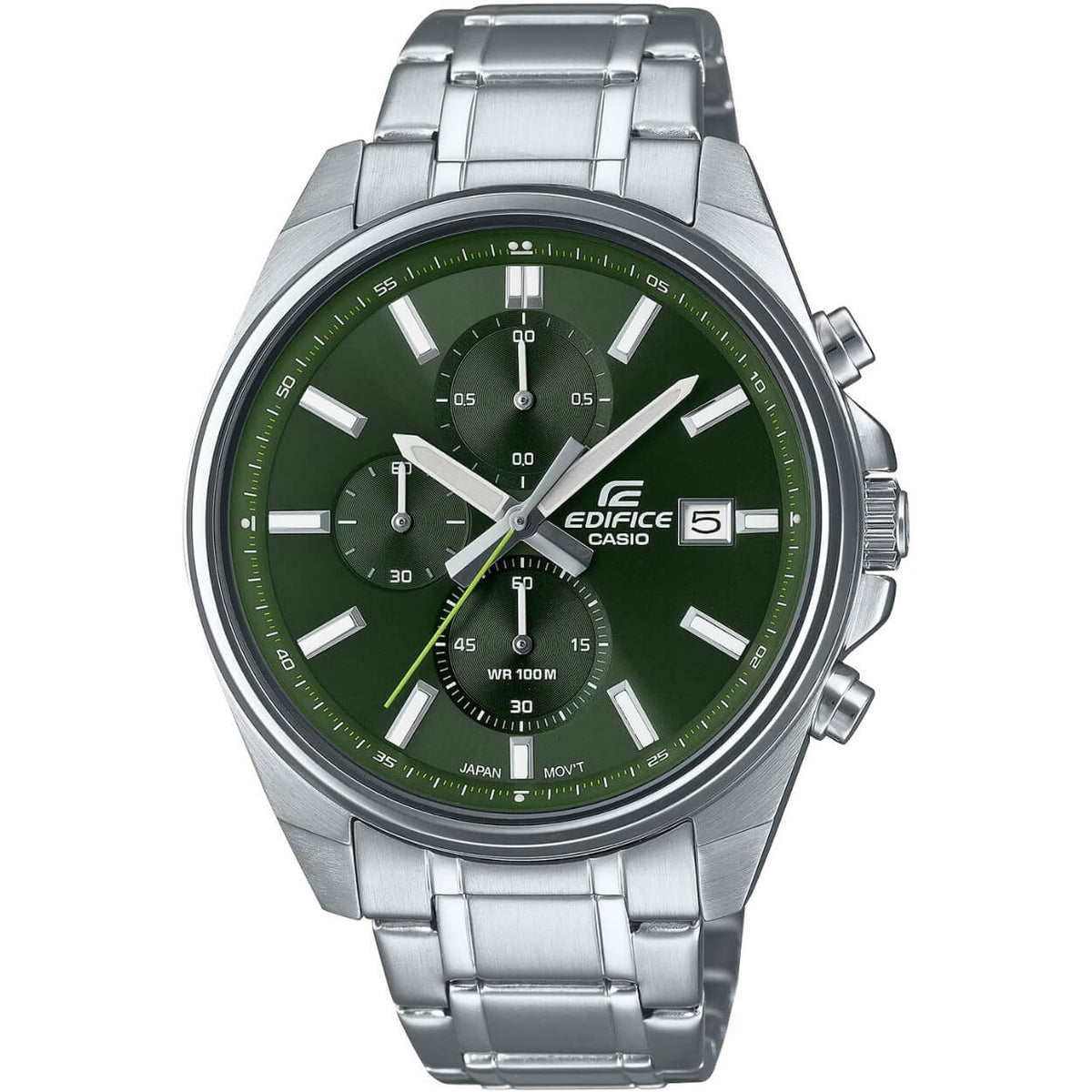 Casio Edifice Chronograph EFV-610D-3CVUEF analog herrklocka med grön urtavla och armband i rostfritt stål