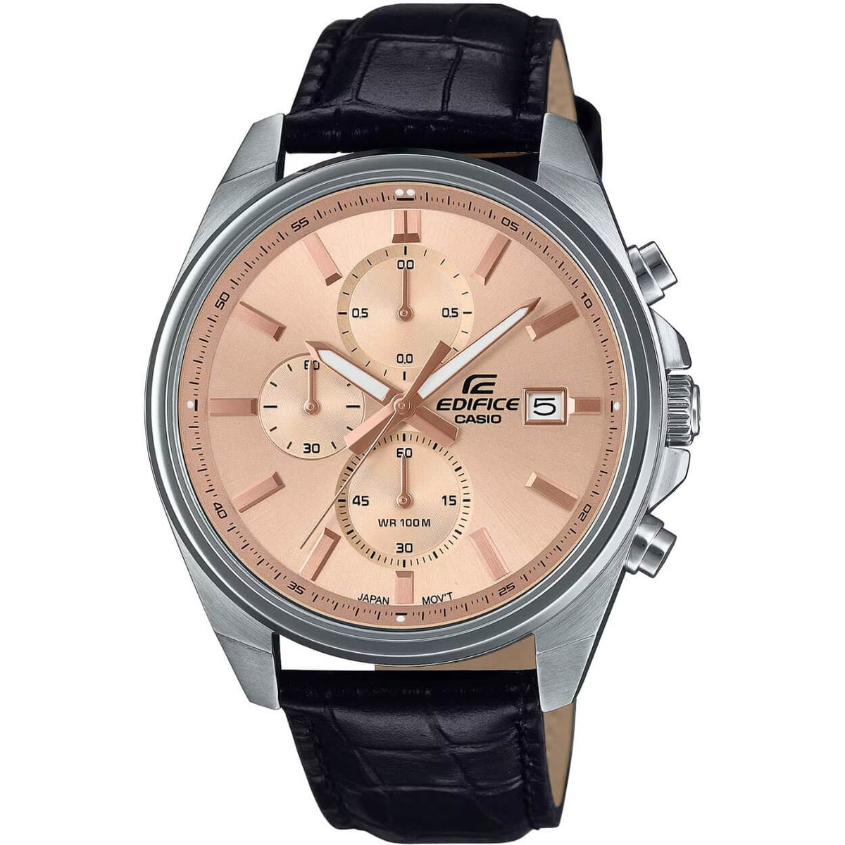 Casio Edifice Chronograph EFV-610EL-5AUEF analog herrklocka med roséguld urtavla och armband i läder