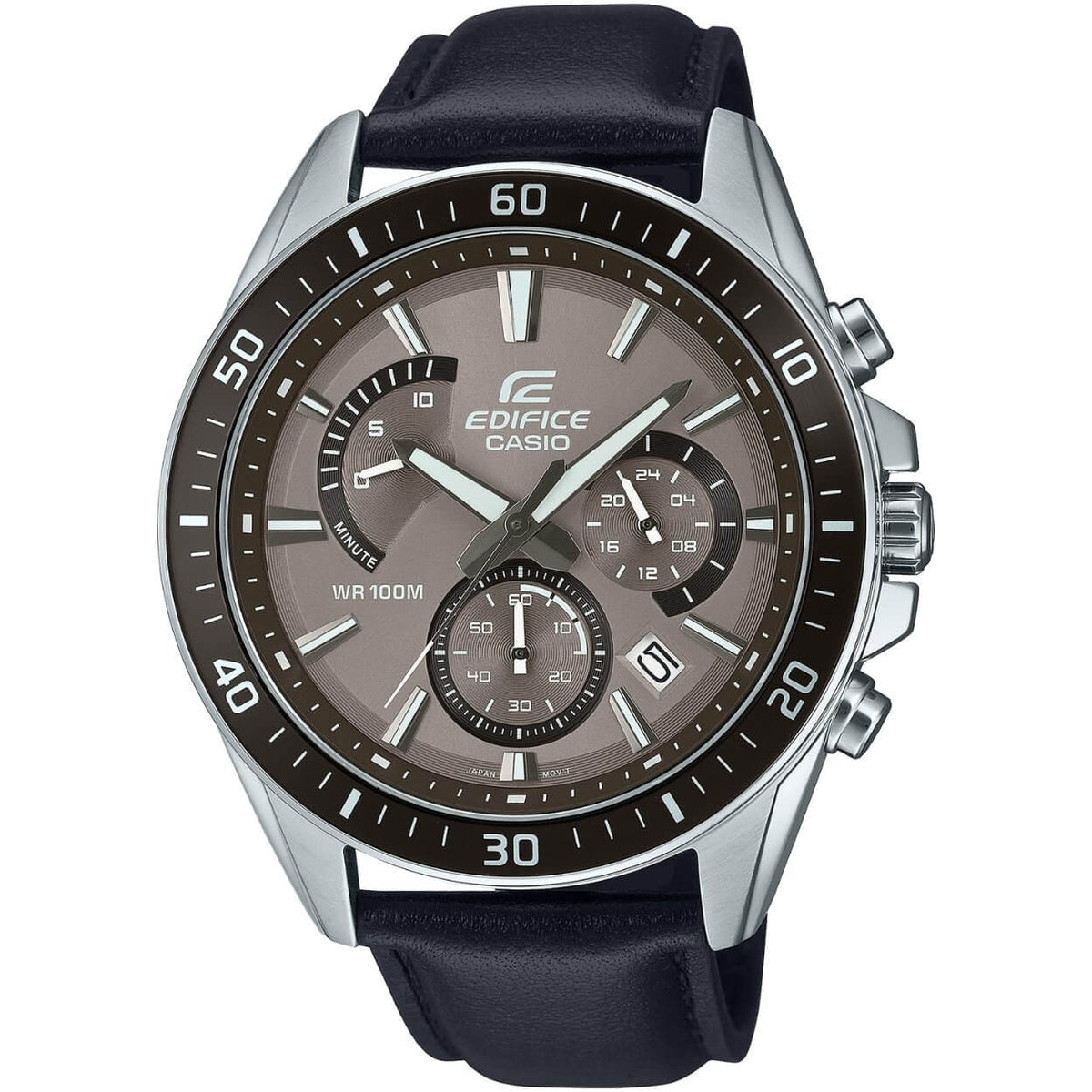 Casio Edifice EFR-552L-5AVUEF analog herrklocka med brun urtavla och armband i läder