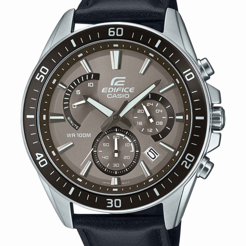 Casio Edifice EFR-552L-5AVUEF analog herrklocka med brun urtavla och armband i läder