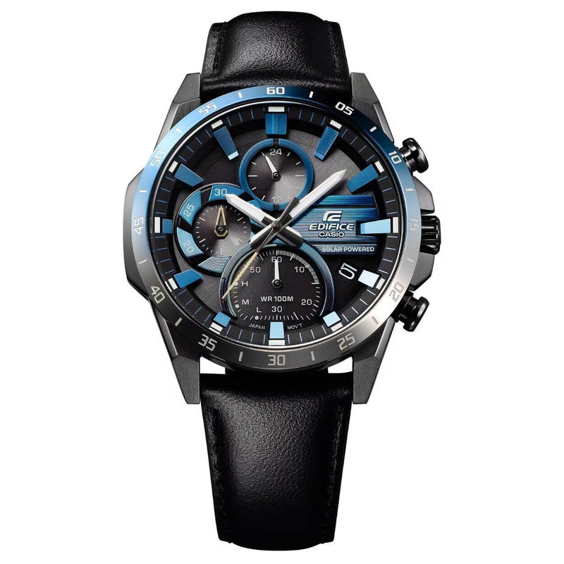 Casio Edifice Chronograph EQS-940NL-1AVUEF analog herrklocka med grå urtavla och armband i läder