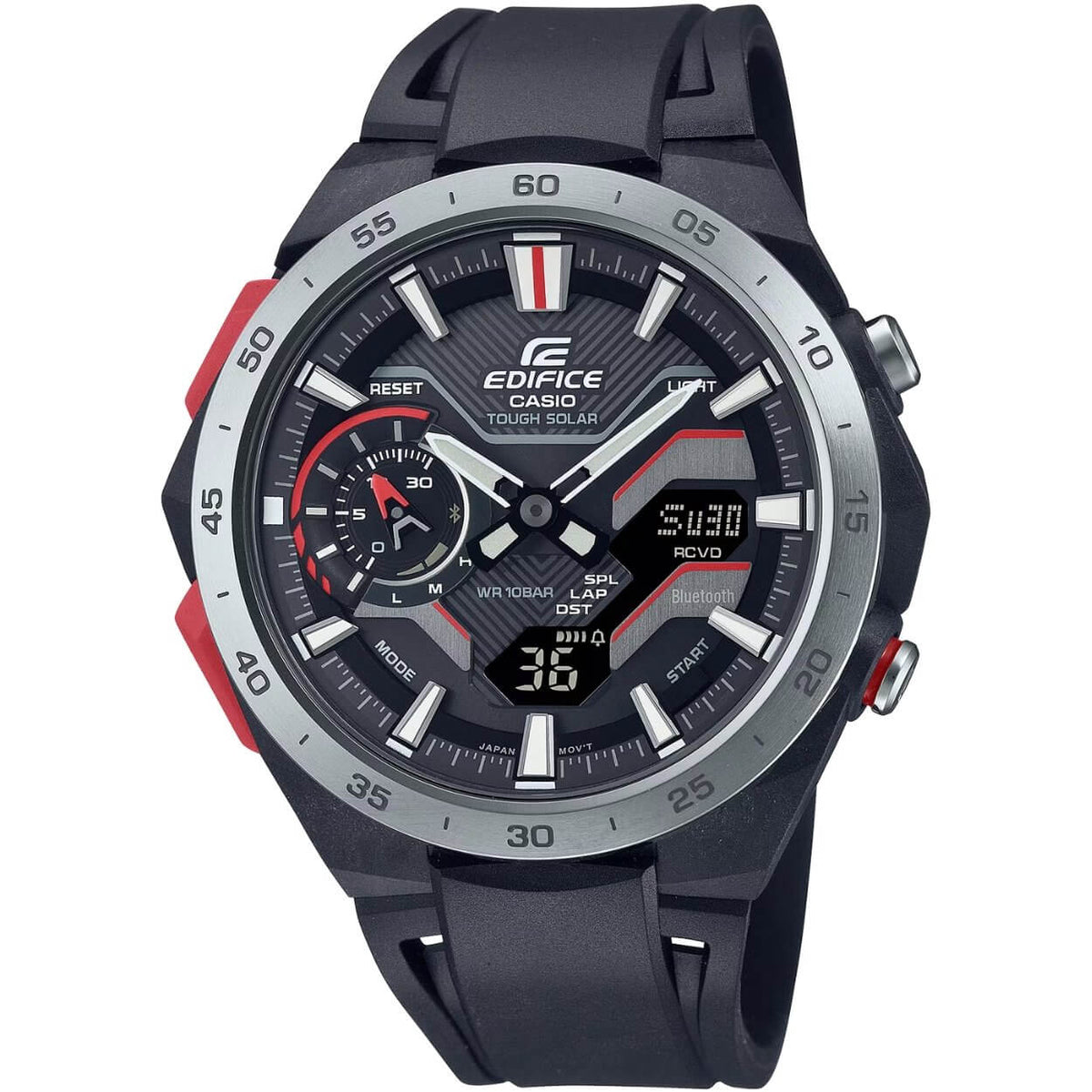 Casio Edifice ECB-2200P-1AEF analog herrklocka med svart urtavla och armband i resin