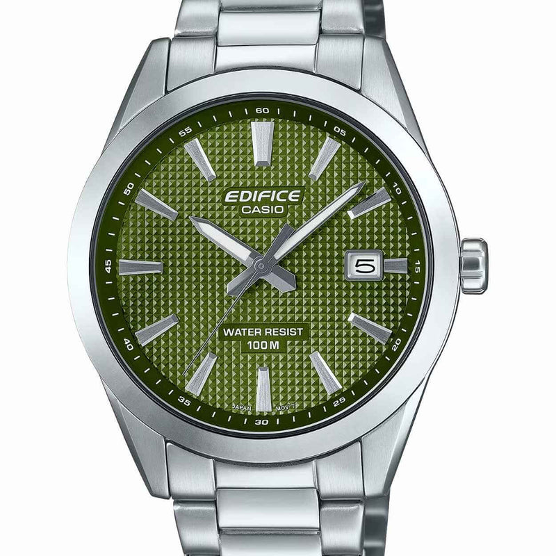 Casio Edifice EFV-160D-3AVEF analog herrklocka med grön urtavla och armband i rostfritt stål