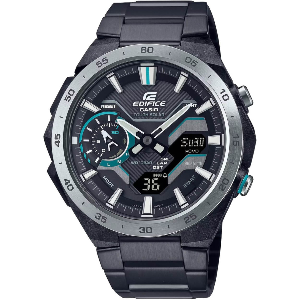 Casio Edifice Windflow ECB-2200DD-1AEF analog herrklocka med svart urtavla och armband i rostfritt stål