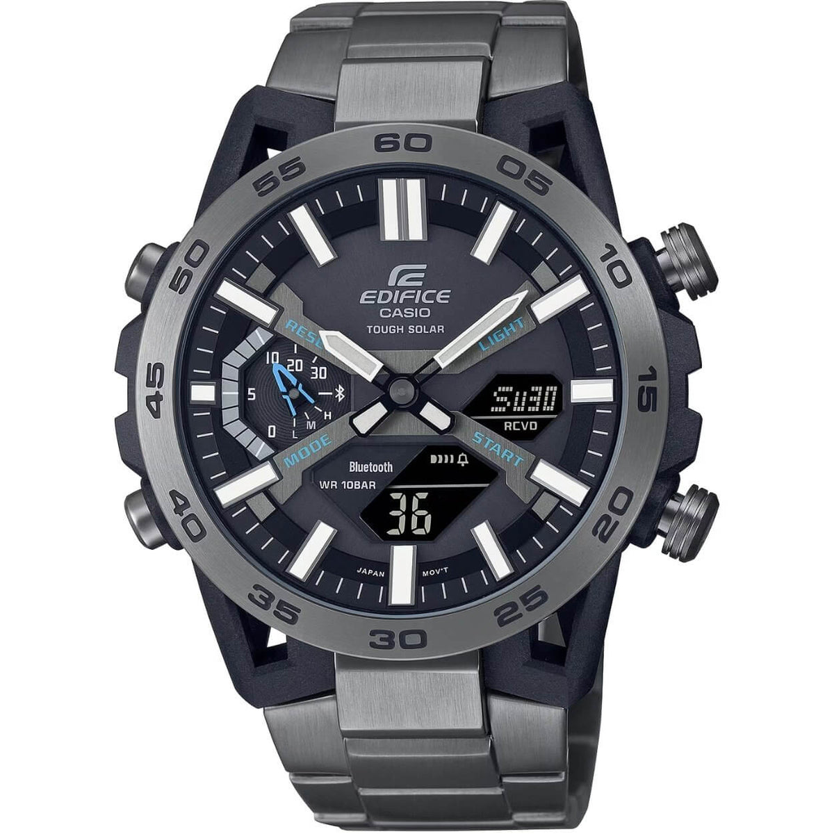 Casio Edifice ECB-2000DC-1AEF analog herrklocka med svart urtavla och armband i rostfritt stål