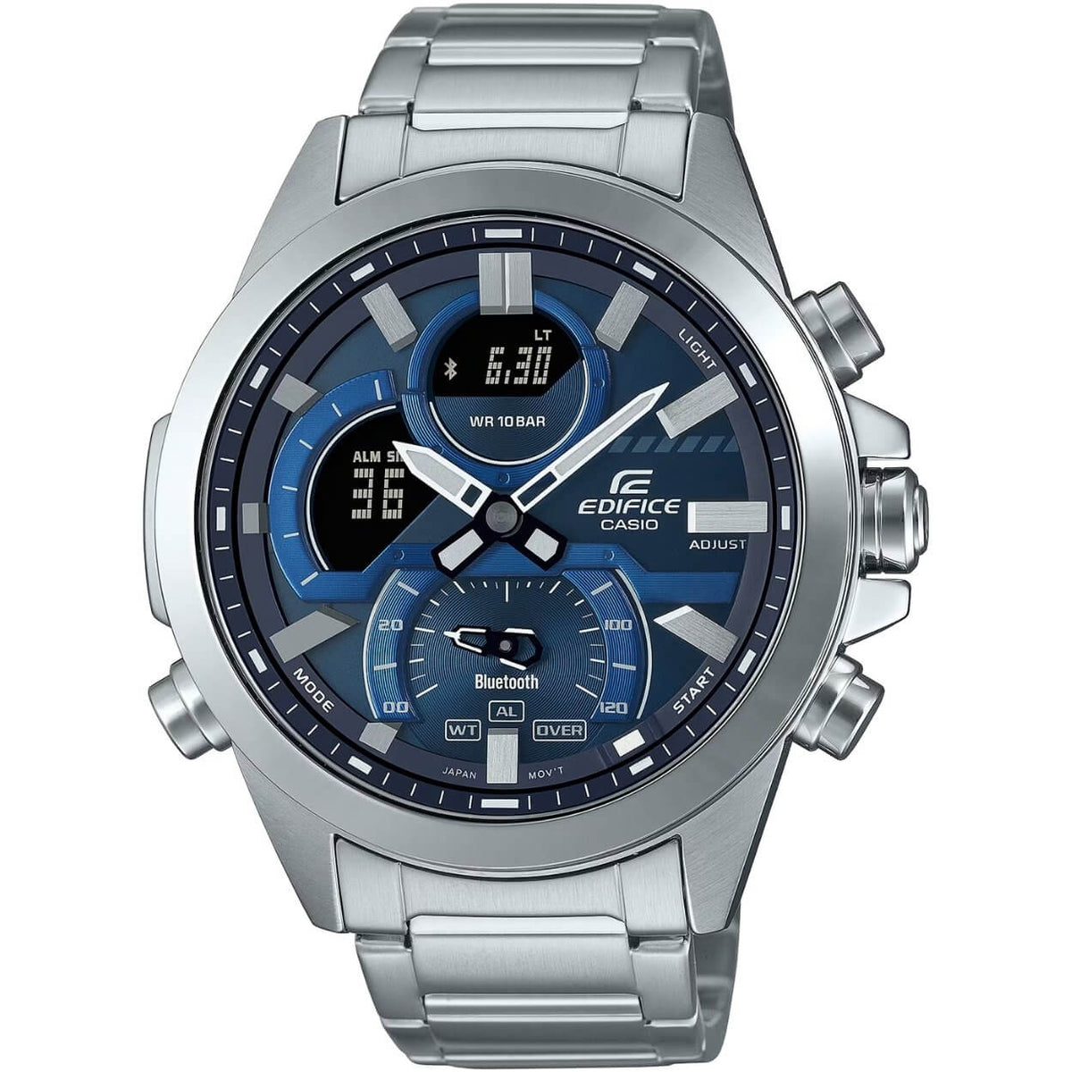 Casio Edifice ECB-30D-2AEF ana-digi herrklocka med blå urtavla och armband i rostfritt stål