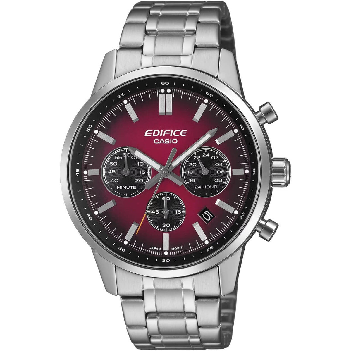 Casio Edifice Chronograph EFR-575D-4AEF analog herrklocka med rött urtavla och armband i rostfritt stål
