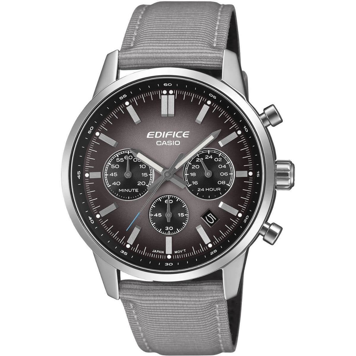 Casio Edifice EFR-575C-8AEF analog herrklocka med grå urtavla och armband i läder