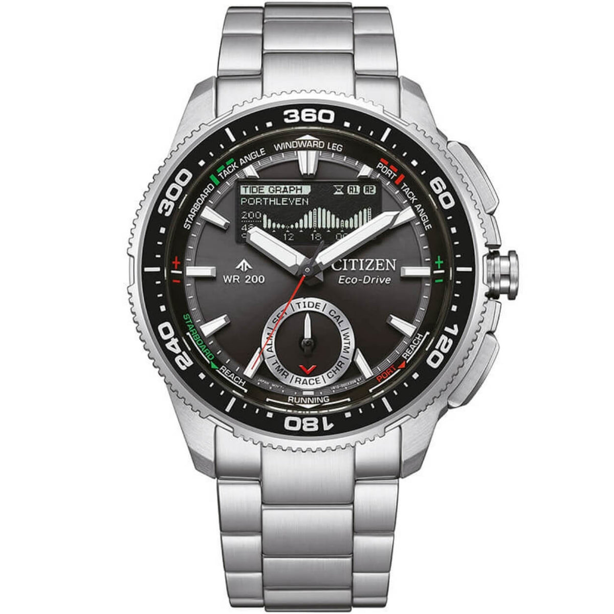 Citizen Promaster Wave Tracker JV3001-53E analog herrklocka med svart urtavla och armband i rostfritt stål