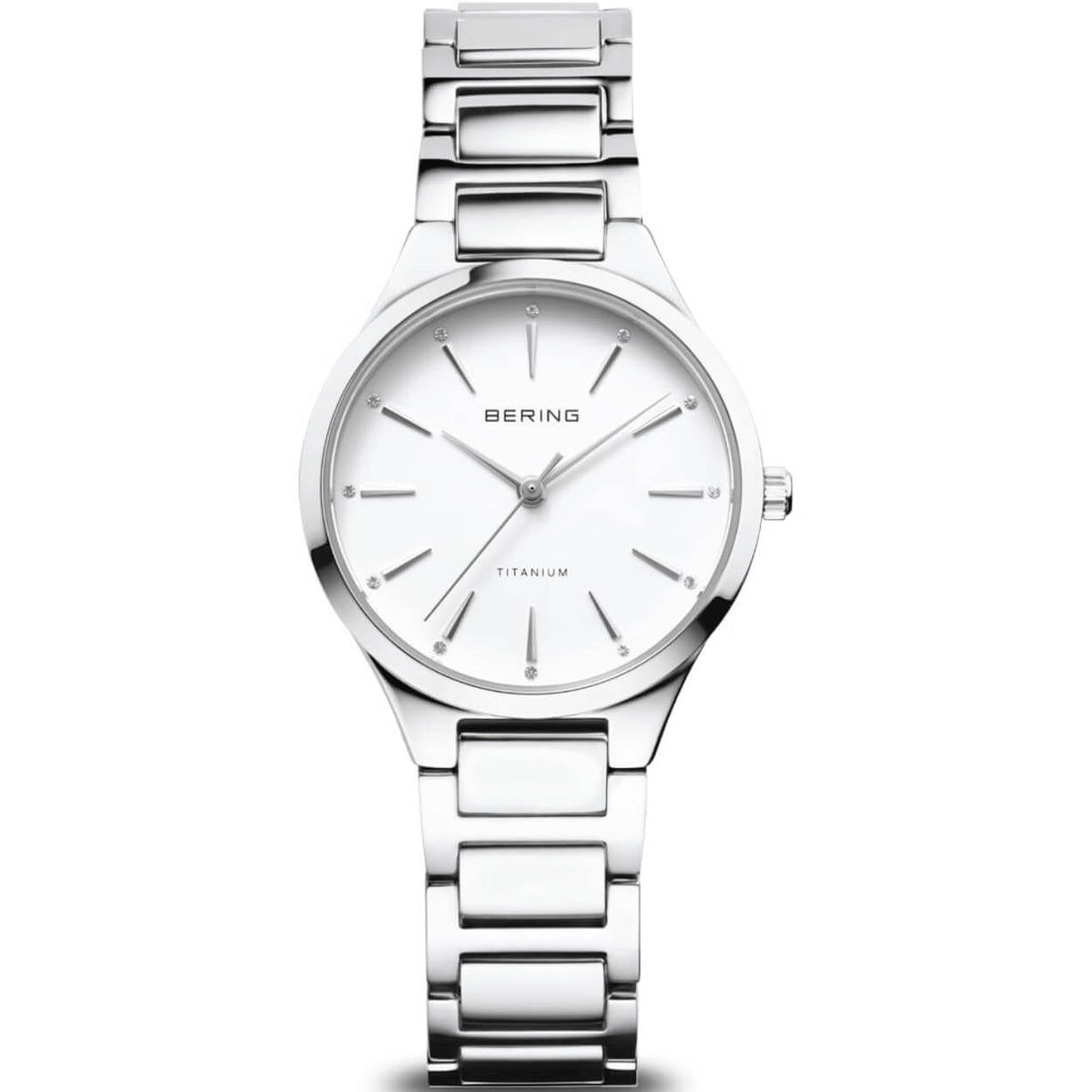 Bering Titanium 15630-704 analog damklocka med vit urtavla och armband i titan