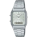 Casio Vintage AQ-230A-7AMQYES analog unisexklocka med silver urtavla och armband i rostfritt stål