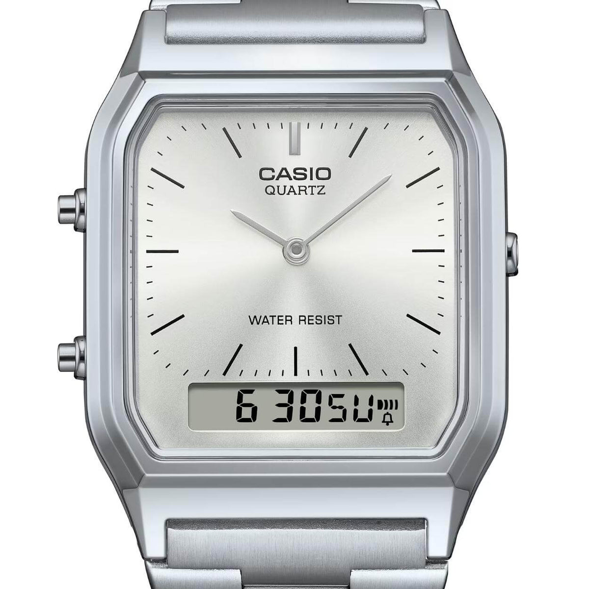 Casio Vintage AQ-230A-7AMQYES analog unisexklocka med silver urtavla och armband i rostfritt stål