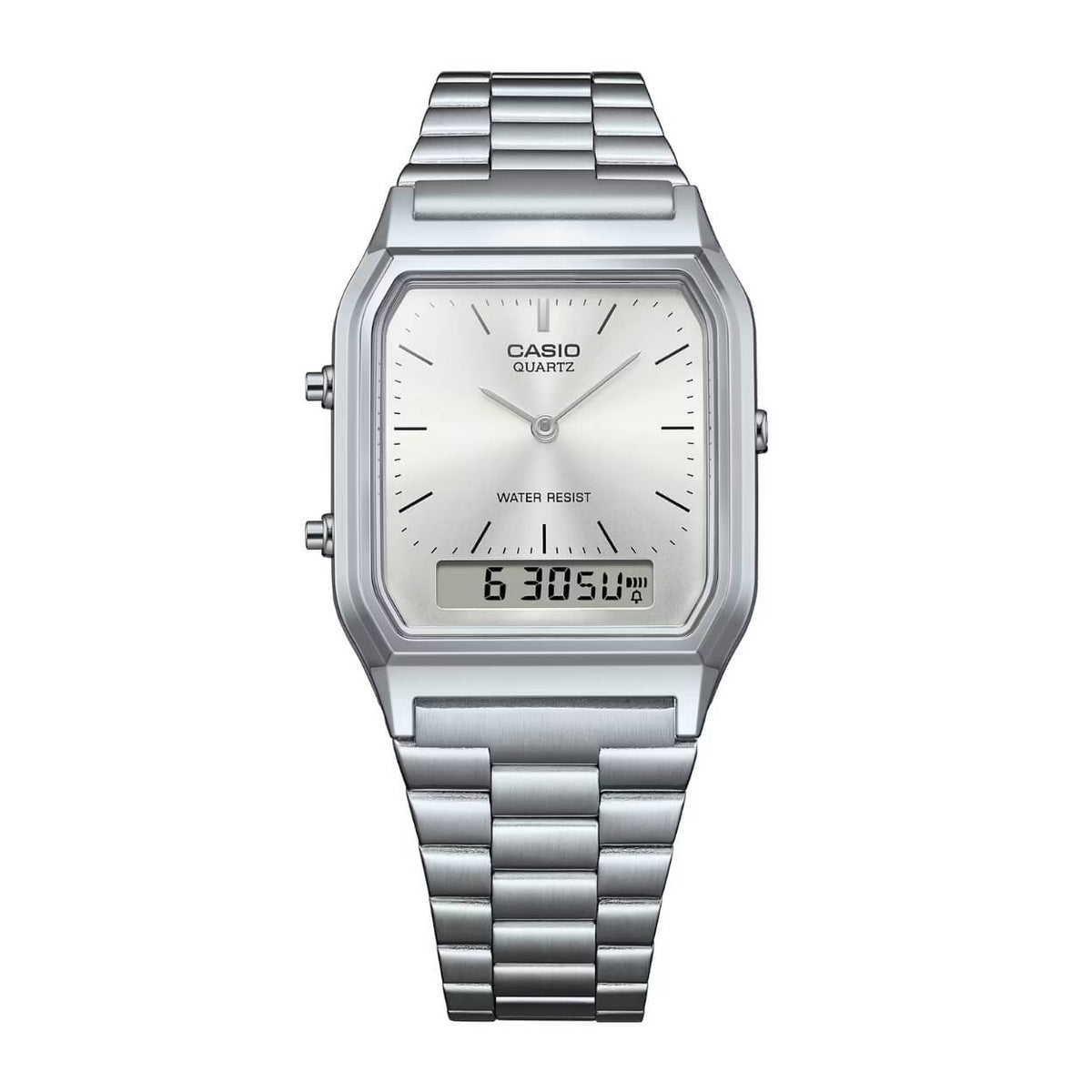 Casio Vintage AQ-230A-7AMQYES analog unisexklocka med silver urtavla och armband i rostfritt stål