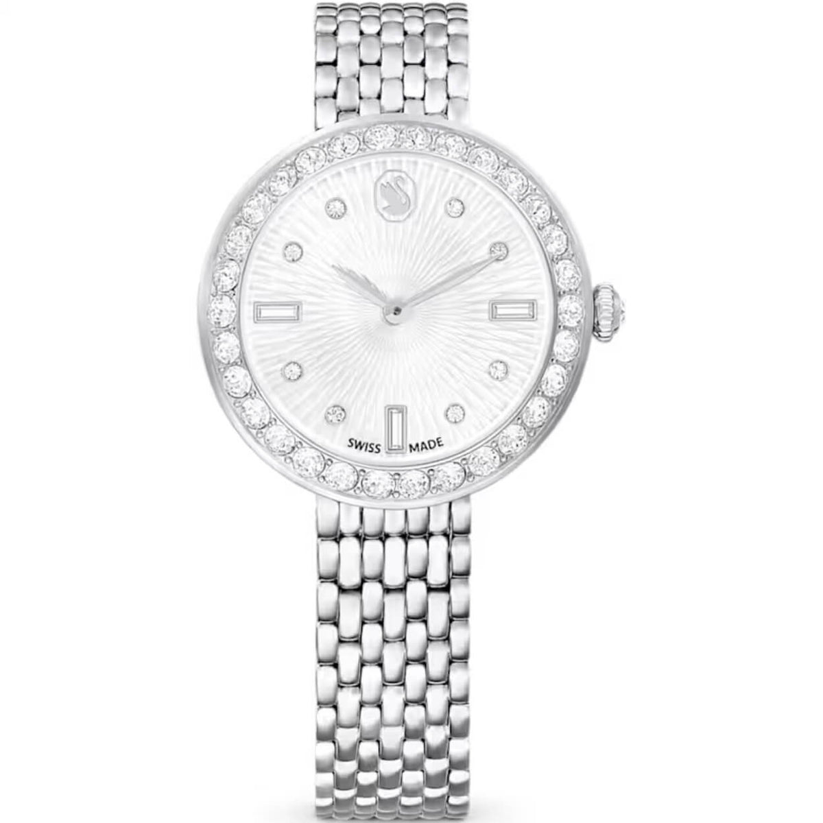 Swarovski Matrix Tennis 7-Link 5673022 analog damklocka med silver urtavla och armband i rostfritt stål