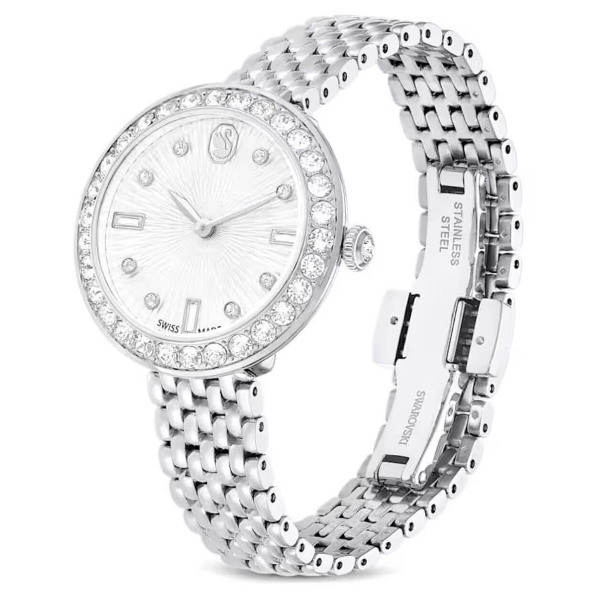 Swarovski Matrix Tennis 7-Link 5673022 analog damklocka med silver urtavla och armband i rostfritt stål