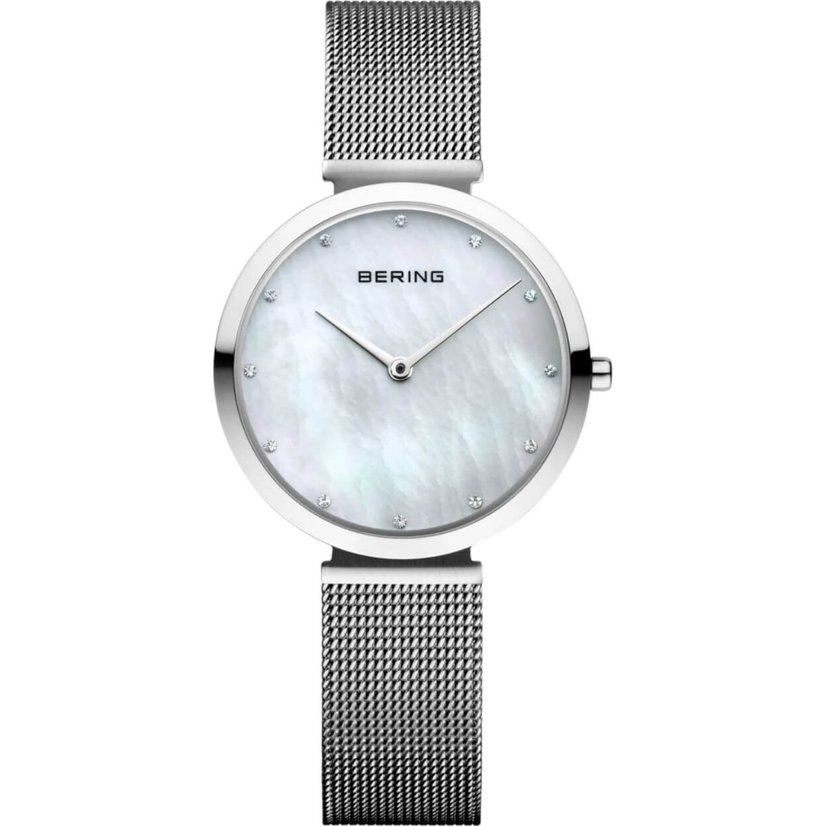 Bering Classic 18132-004 analog damklocka med vit urtavla och armband i mesh