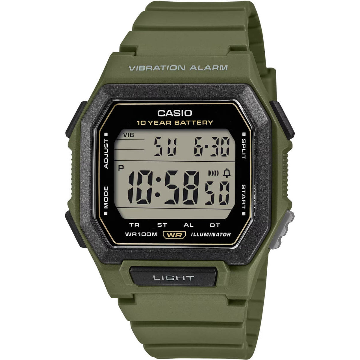 Casio Timeless W-738H-3AVEF digital herrklocka med svart urtavla och armband i resin