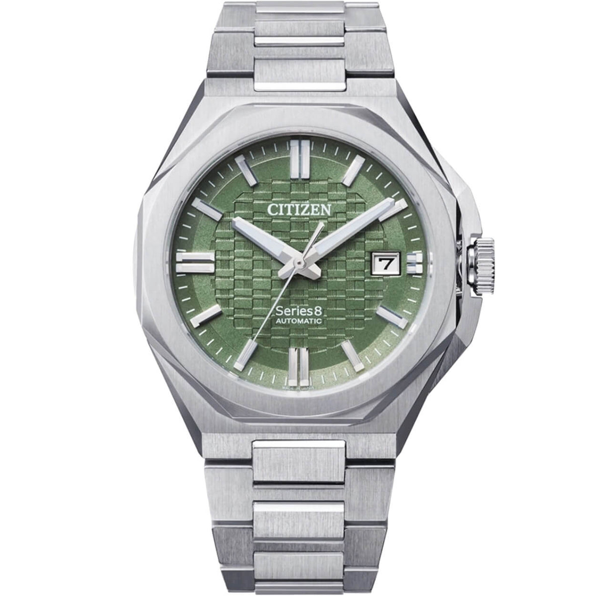 Citizen Series 8 NB6080-51W analog herrklocka med grön urtavla och armband i rostfritt stål