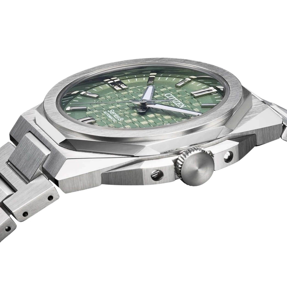 Citizen Series 8 NB6080-51W analog herrklocka med grön urtavla och armband i rostfritt stål