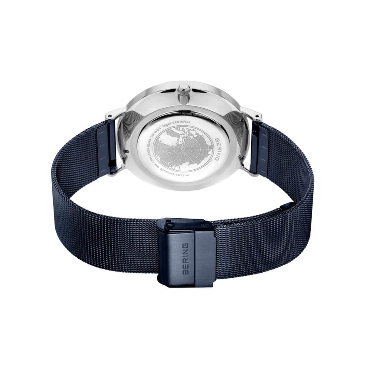 Bering Classic 14240-303 analog herrklocka med blå urtavla och armband i mesh