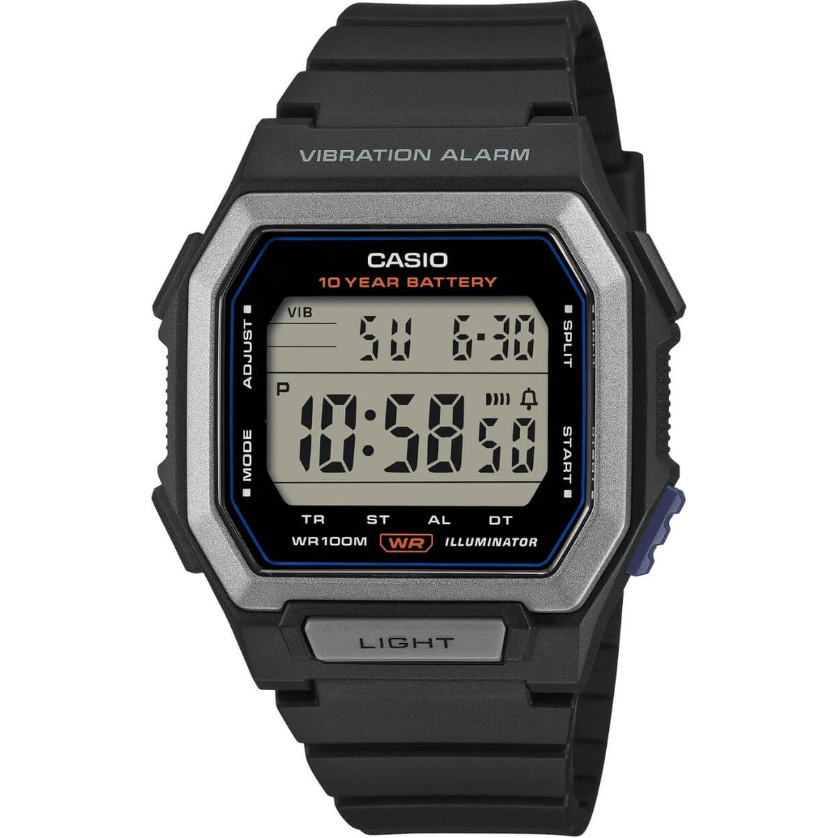 Casio Timeless W-738H-1AVEF digital herrklocka med svart urtavla och armband i resin