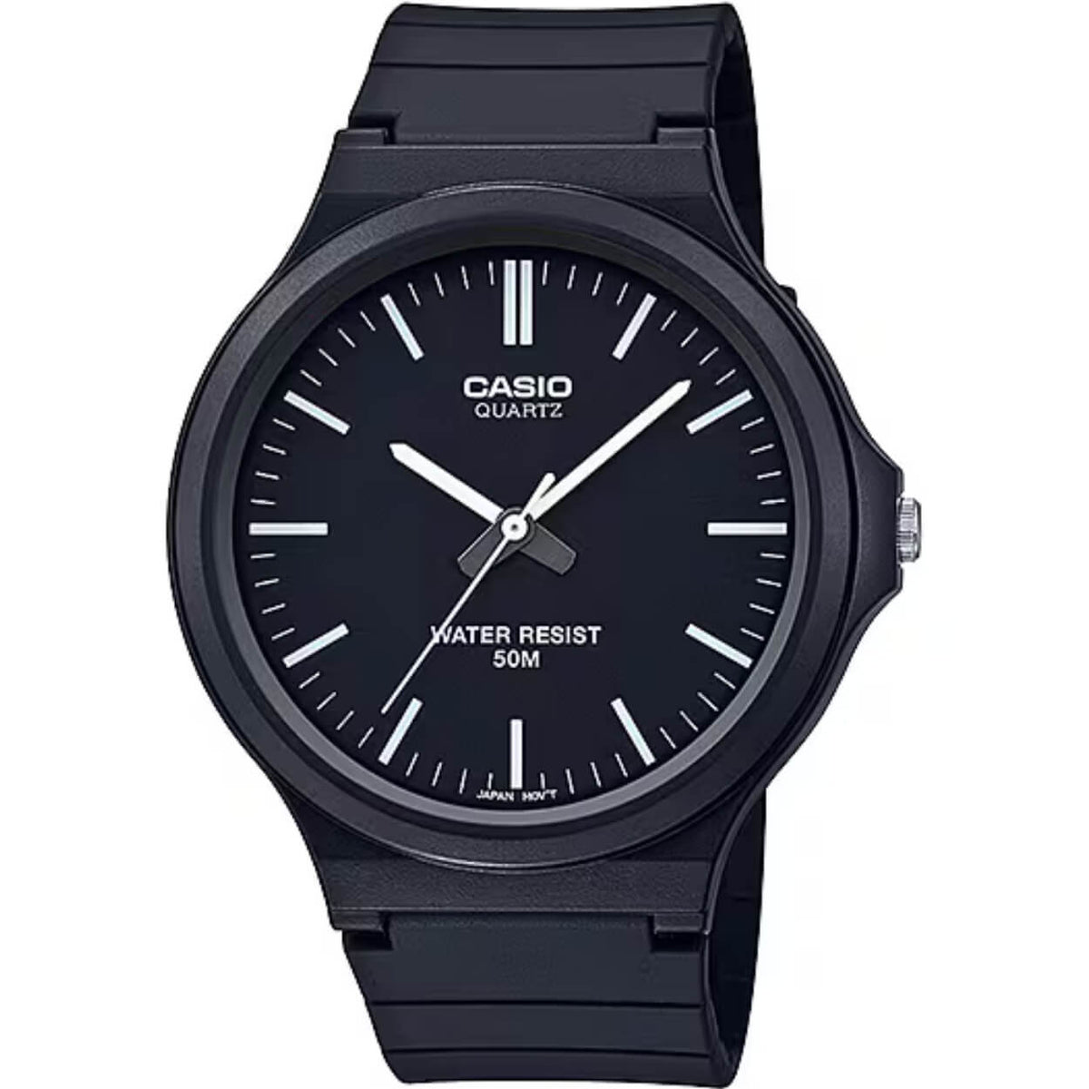 Casio Timeless MW-240-1EVEF analog herrklocka med svart urtavla och armband i resin