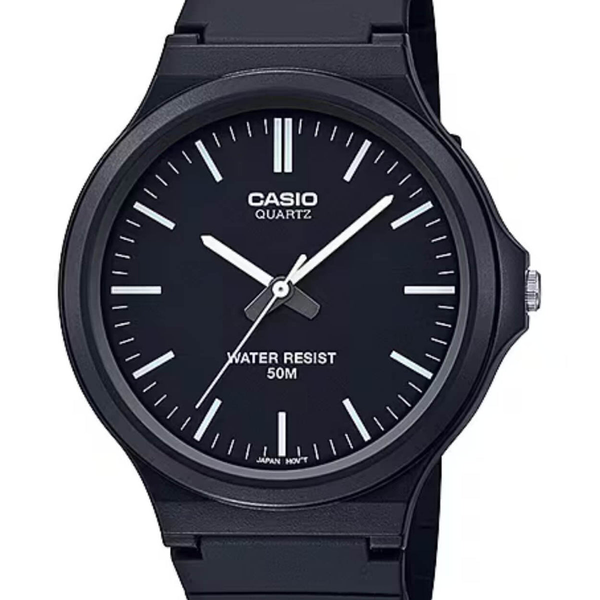 Casio Timeless MW-240-1EVEF analog herrklocka med svart urtavla och armband i resin