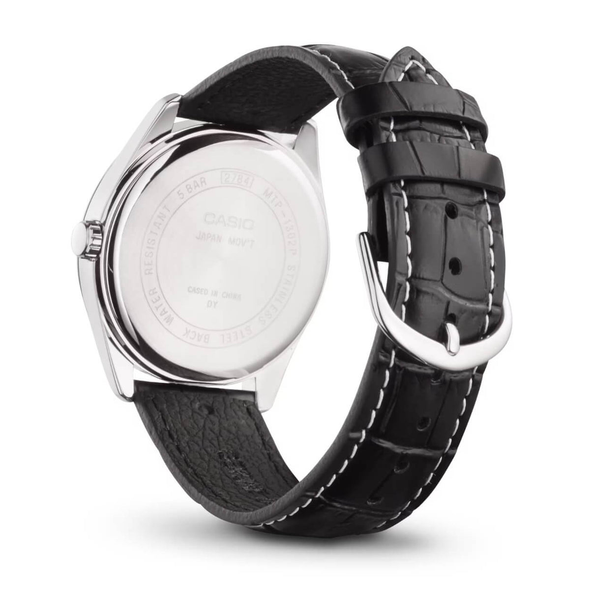 Casio Timeless MTP-1302PL-7BVEF analog herrklocka med vit urtavla och armband i läder