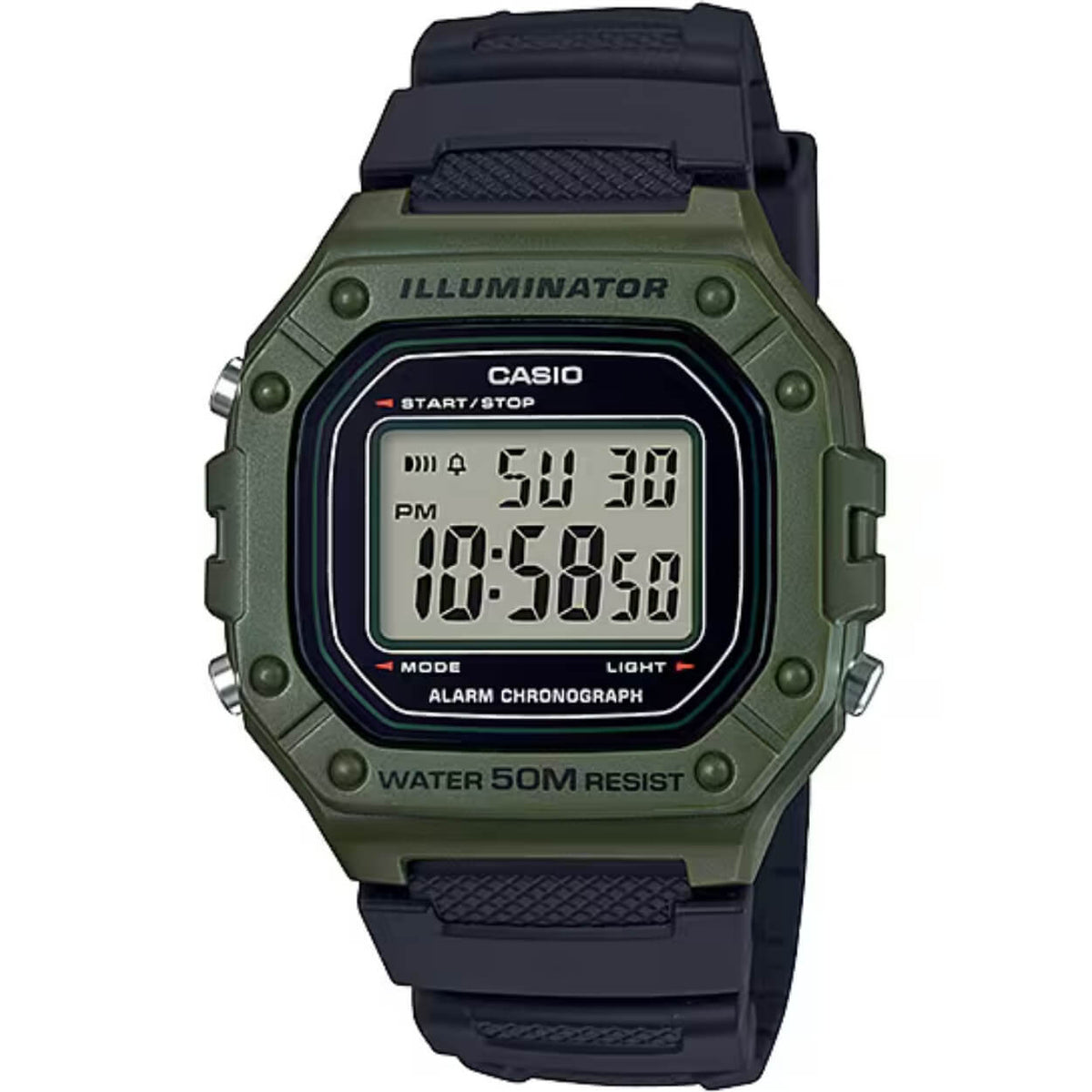 Casio Timeless W-218H-3AVEF digital herrklocka med svart urtavla och armband i resin