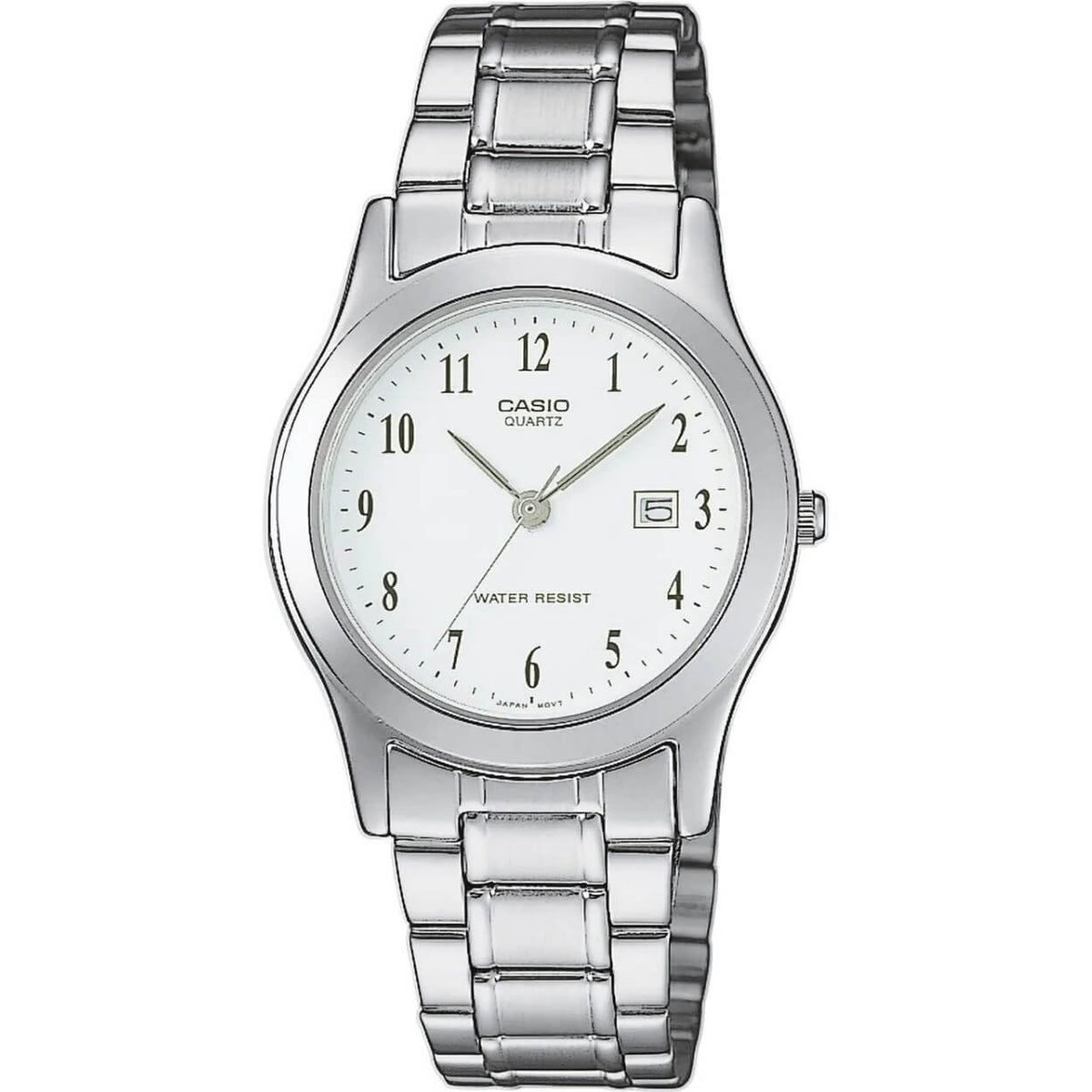Casio Timeless LTP-1141PA-7BEG analog damklocka med vit urtavla och armband i rostfritt stål