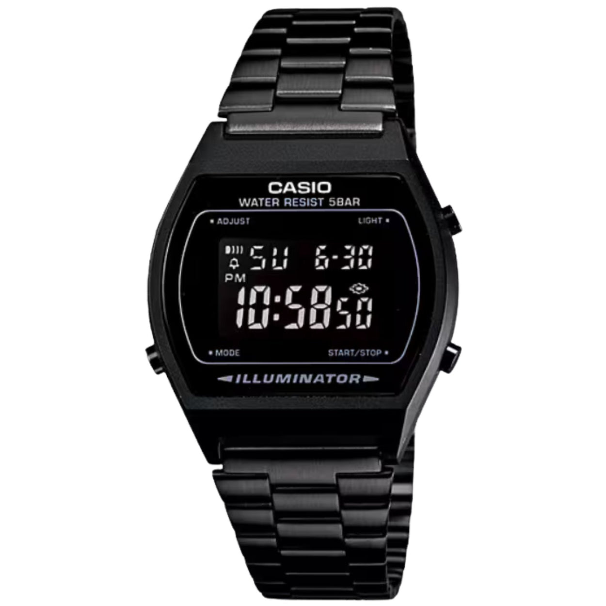 Casio Vintage B640WB-1BEF digital herrklocka med svart urtavla och armband i rostfritt stål