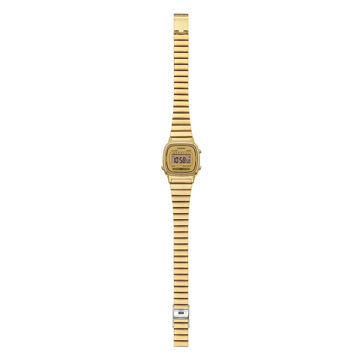 Casio Vintage LA670WEGA-9EF digital damklocka med guld urtavla och armband i rostfritt stål