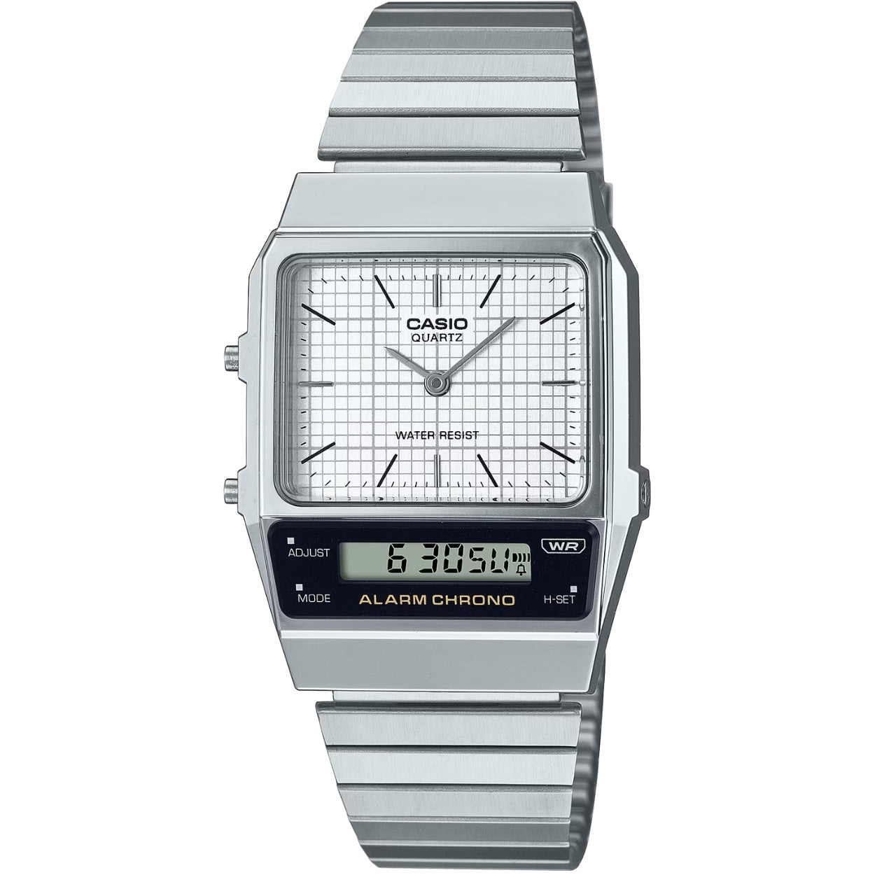Casio Vintage AQ-800E-7AEF analog herrklocka med vit urtavla och armband i rostfritt stål