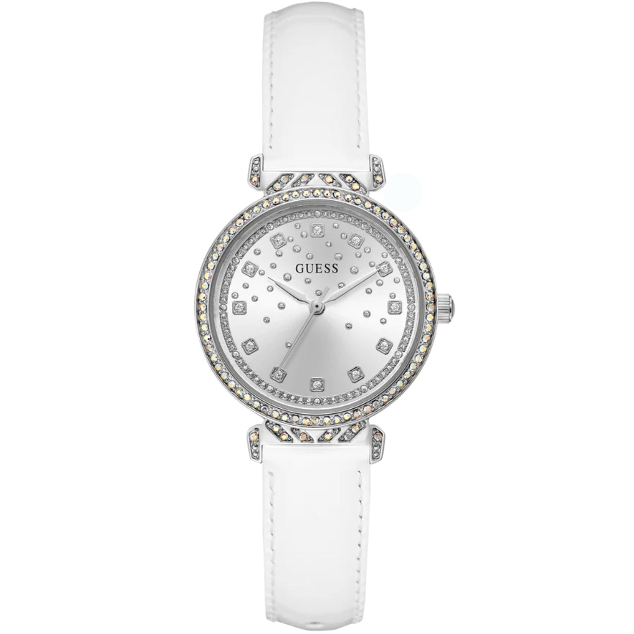 Guess ENCHANTMENT Damklocka GW0764L4 analog damklocka med silver urtavla och armband i läder